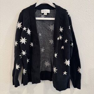 Free Assembly Star Print Black Cardigan Sweater Size S